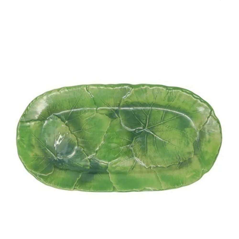 Vietri Foglia stone oval platter leaf pattern
